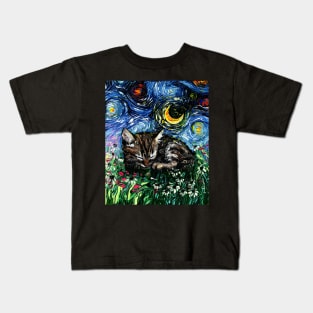 Sleepy Tabby Kitten Night Kids T-Shirt